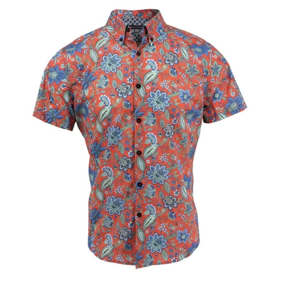 Shop Lords Of Harlech Tim Shirt In Floral Canvas Coral