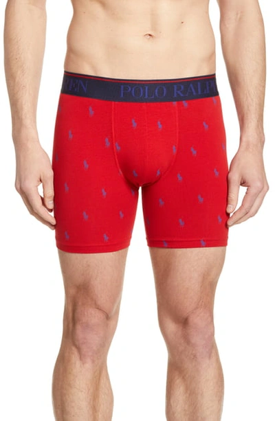 Shop Polo Ralph Lauren Stretch Cotton Boxer Briefs In Red/ Cruise Royal
