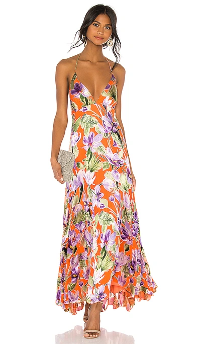 Shop Alice And Olivia Hetty Halter Neck Maxi Dress In Floral Palm Coral