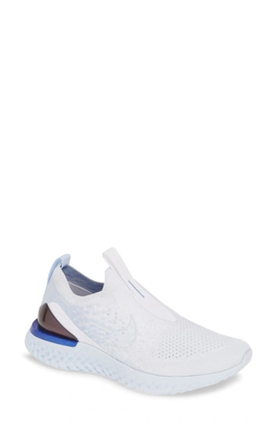 Shop Nike Epic Phantom React Flyknit Running Shoe In White/ Hydrogen Blue/ Blue