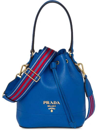 Shop Prada Leather Bucket Bag In Blue
