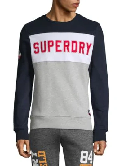 Shop Superdry Embroidered Colorblock Cotton Blend Sweatshirt In Navy Optic