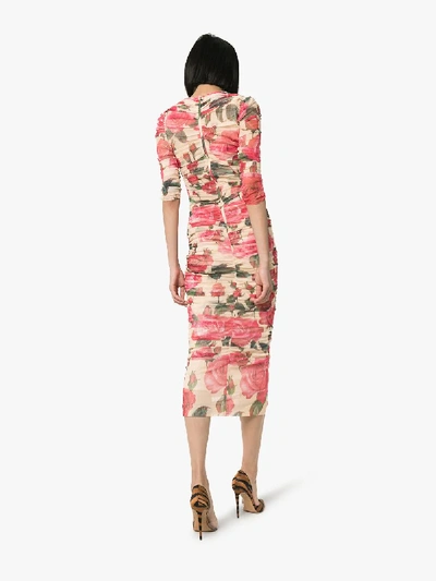 Shop Dolce & Gabbana Gerafftes Kleid Mit Blumen In Pink
