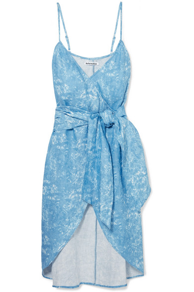 blue linen wrap dress
