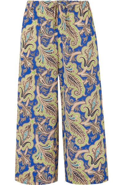 Shop Etro Printed Silk Crepe De Chine Culottes In Blue