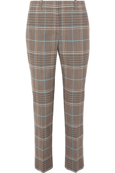 Shop Givenchy Checked Wool-blend Straight-leg Pants In Blue