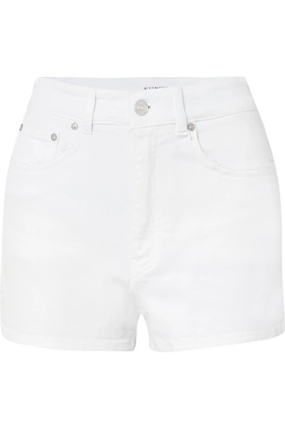 Shop Givenchy Distressed Denim Shorts In White