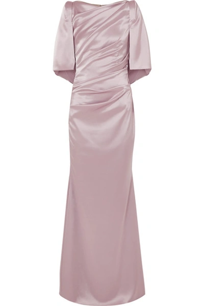 Shop Talbot Runhof Lobata Cape-effect Metallic Satin Gown In Baby Pink