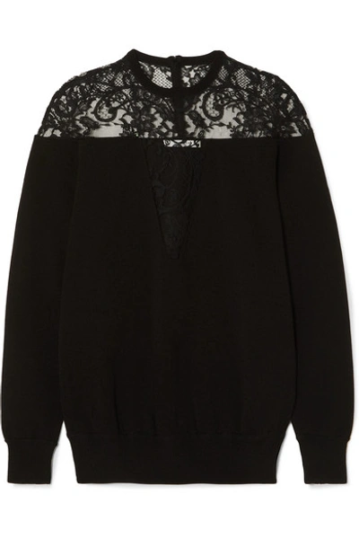 Shop Givenchy Lace-trimmed Knitted Sweater In Black