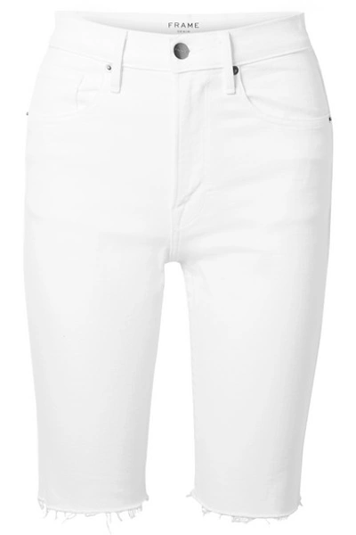 Shop Frame Le Vintage Bermuda Frayed Denim Shorts In White