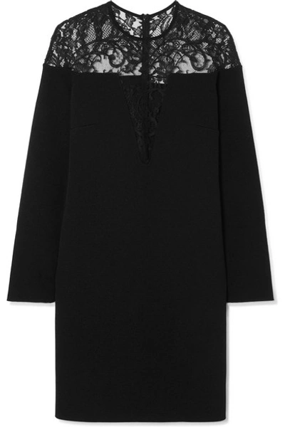 Shop Givenchy Lace-trimmed Stretch-crepe Mini Dress In Black