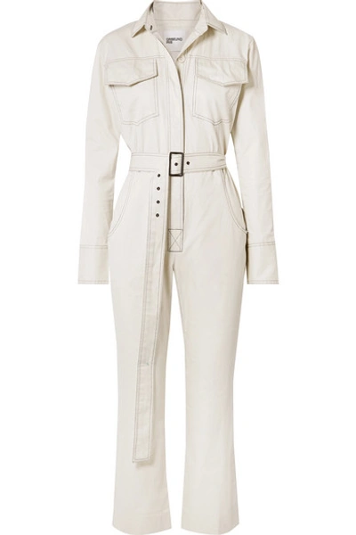Shop Orseund Iris Workwear Belted Cotton-gabardine Jumpsuit In Cream