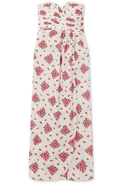 Shop Rebecca De Ravenel Dandelion Strapless Floral-print Cotton Maxi Dress In Cream