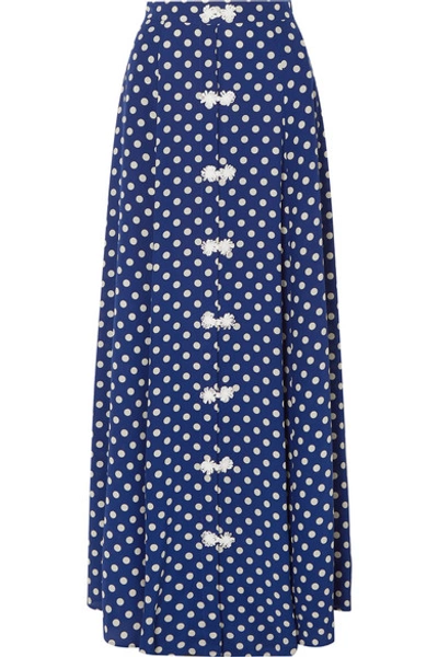Shop Rebecca De Ravenel Lolita Polka-dot Silk-crepe Maxi Skirt In Blue