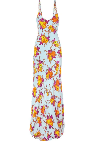 Shop Rebecca De Ravenel Braided Floral-print Silk-twill Maxi Dress In Orange