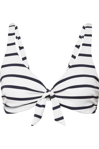 Shop Melissa Odabash San Juan Knotted Striped Bikini Top In Navy