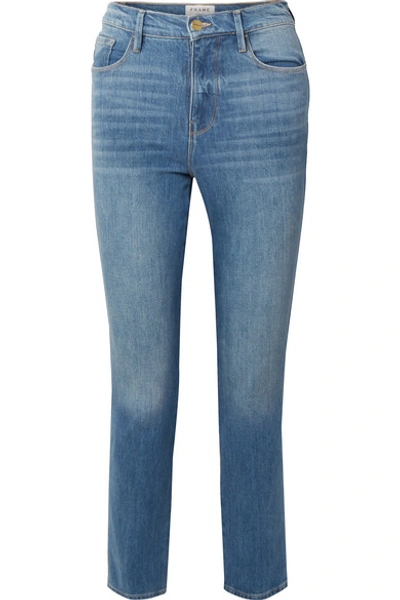 Shop Frame Le Sylvie Cropped High-rise Straight-leg Jeans In Blue