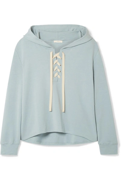Shop Eberjey Mason Lace-up Stretch-pima Cotton And Modal-blend Hoodie In Sky Blue