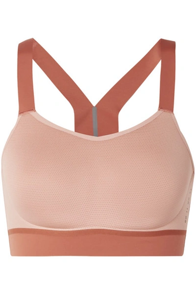 Shop Nike Breathe Tech Pack Printed Mesh-paneled Stretch Sports Bra In Antique Rose