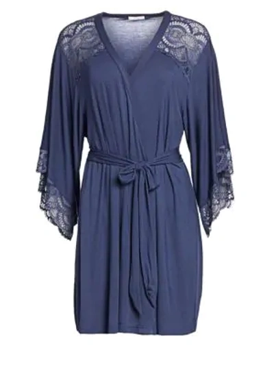 Shop Eberjey Simona Lace Wrap Robe In Crown Blue