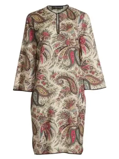 Shop Etro Paisley Print Wool & Silk Tunic Dress In Beige