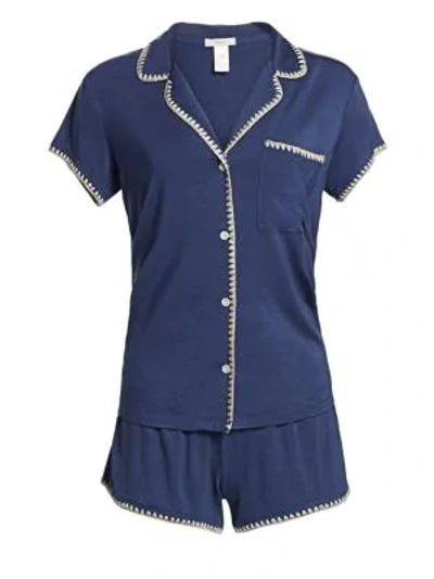 Shop Eberjey Frida 2-piece Whip Stitch Pajama Set In Crown Blue Nude Tint
