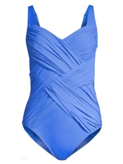 Shop Gottex Swim One-piece Ruched-weave Swimsuit In Sapphire