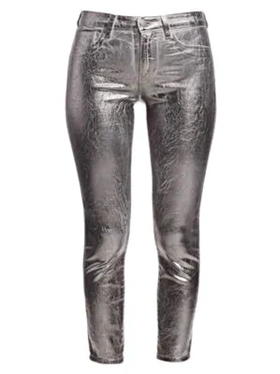 Shop L Agence Margot Metallic High-rise Skinny Metallic Jeans In Cloud Gunmetal Foil