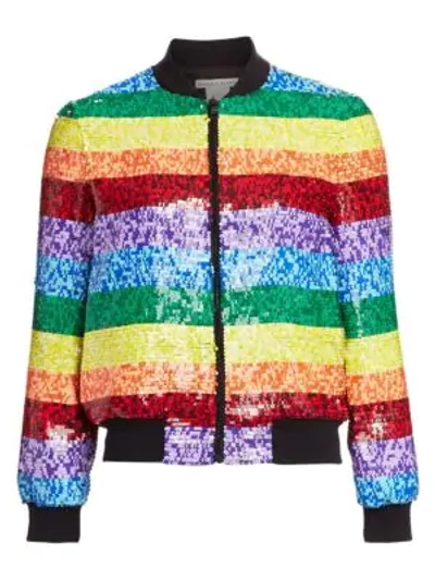 Shop Alice And Olivia Rainbow Sequin Bomber Jacket In Multi