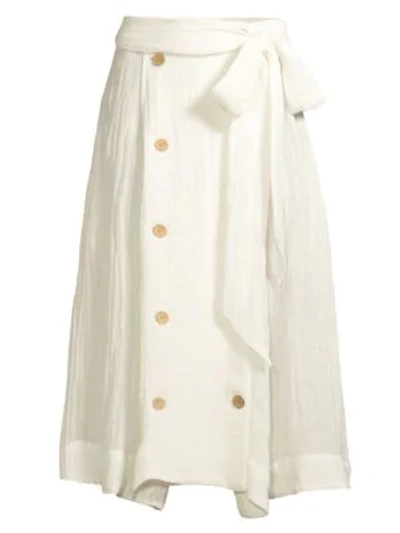 Shop Lisa Marie Fernandez Women's Diana Buttoned Midi Flare Skirt In White Gauze