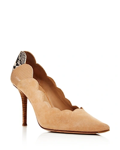 Shop Chloé Women's Lauren Scalloped Pointed-toe Pumps In Reef Shell Snake Embossed