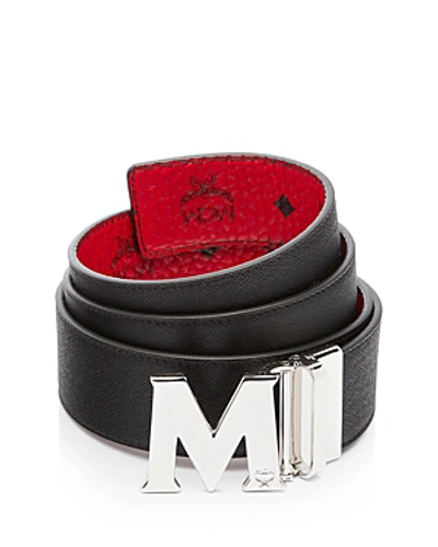 Shop Mcm Claus Reversible Belt In Ruby Red/black/silver