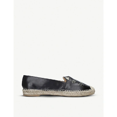 Shop Charlotte Olympia Kitty Leather Espadrille Flats In Black