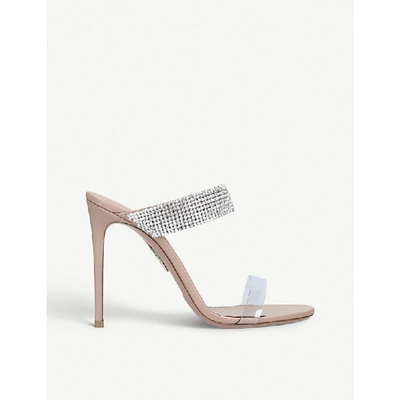 Shop Aquazzura Spritz 105 Crystal-embellished Leather And Vinyl Mules In Pale Pink