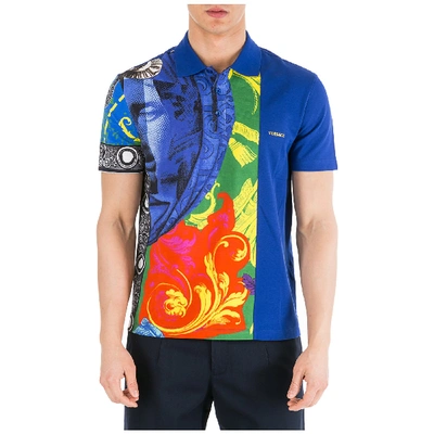 Shop Versace Magna Grecia Print Polo Shirt In Multi