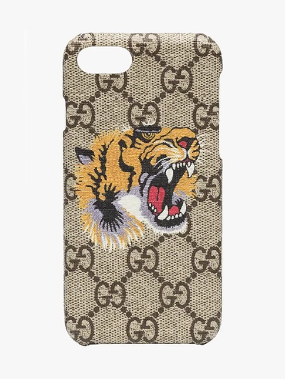 Shop Gucci Tiger Print Iphone 8 Case In Neutrals