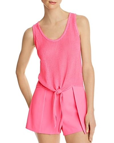 Shop Alice And Olivia Alice + Olivia Jacinda Pointelle Tie-front Top In Hot Pink