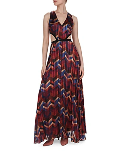 Shop Ba&sh Pia Herringbone Print Cutout Maxi Dress In Bordeaux