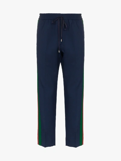 Shop Gucci Cropped Trousers With Stripe In Blue