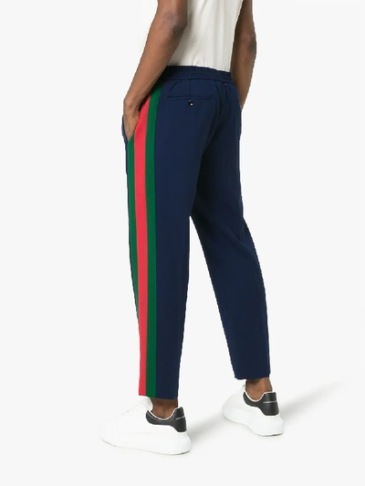Shop Gucci Cropped Trousers With Stripe In Blue