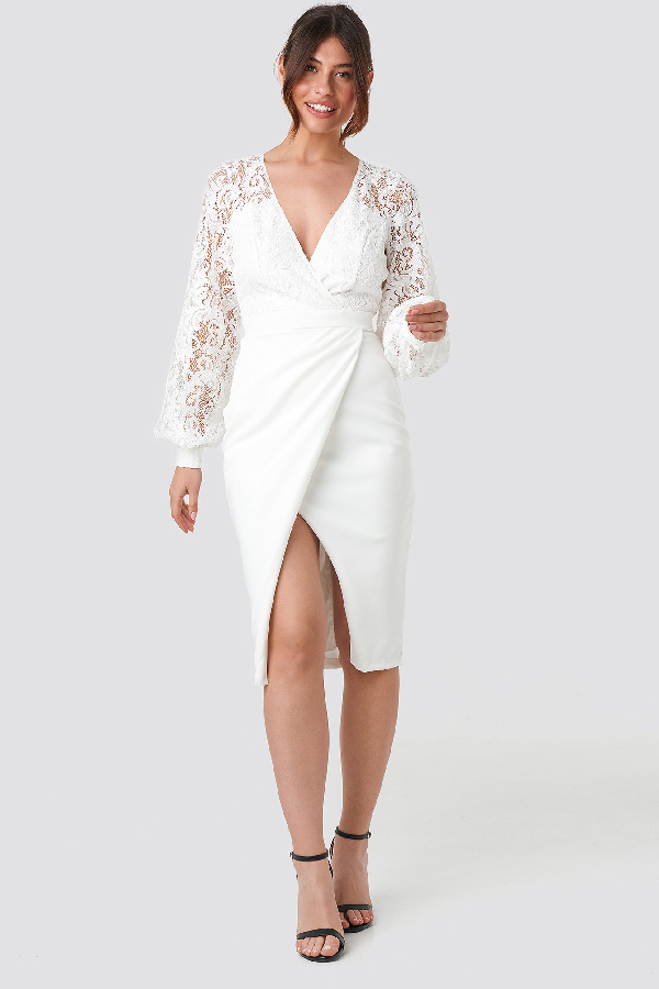 lace wrap midi dress