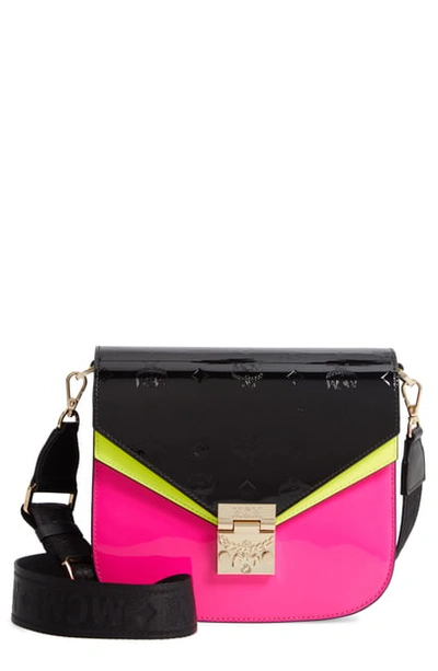 Shop Mcm Medium Patricia Monogrammed Patent Leather Satchel - Pink In Neon Pink