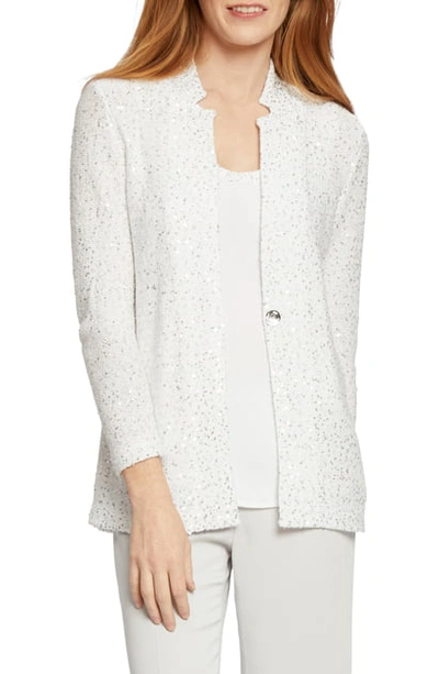 Shop Nic + Zoe Sequin Moment Embellished Knit Blazer In Paper White