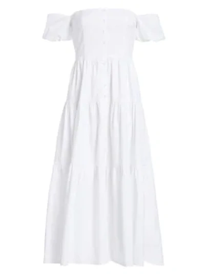 Shop Staud Elio Puff-sleeve Prairie Dress In White