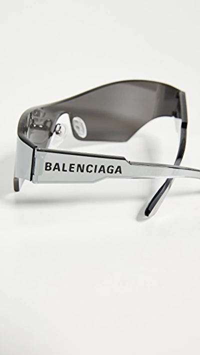 Shop Balenciaga Mono Futuristic Sunglasses In Solid Grey With Mirrored Lens