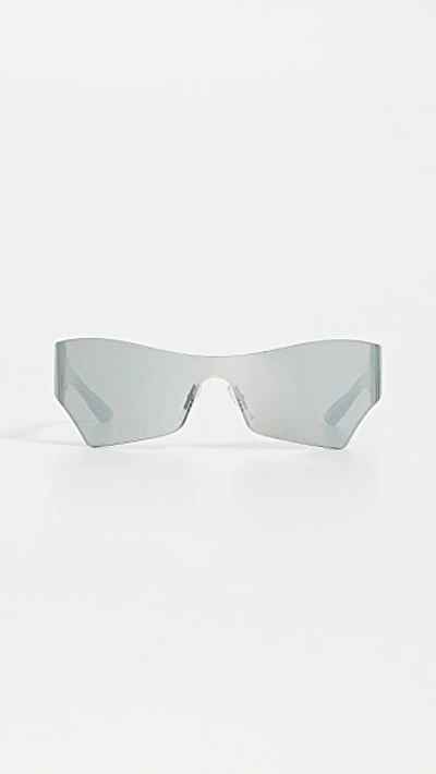 Shop Balenciaga Mono Futuristic Sunglasses In Solid Grey With Mirrored Lens