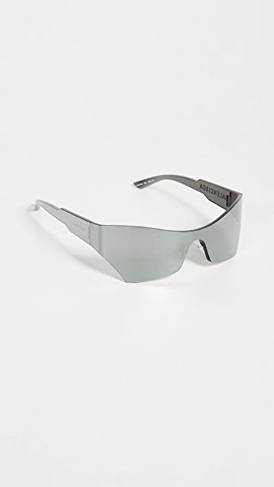 Shop Balenciaga Mono Futuristic Sunglasses In Solid Grey With Mirrored Lens