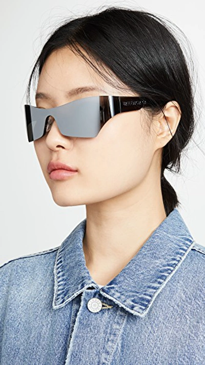 Shop Balenciaga Mono Futuristic Sunglasses In Solid Grey With Mirrored Lens