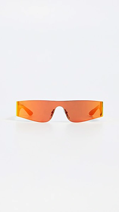 Shop Balenciaga Mono Futuristic Sunglasses In Solid Grey With Mirrored Orang