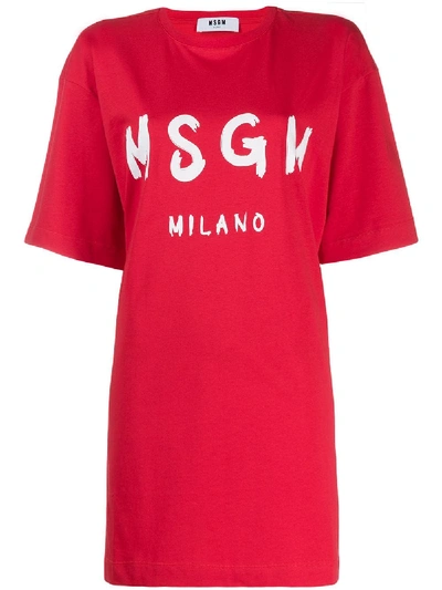 Shop Msgm Logo Print Jersey Dress - Red